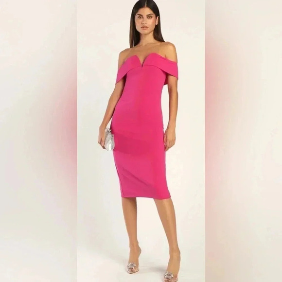 NEW w/tags (NWT) Lulu’s My Favorite Night Pink Off-the-Shoulder Bodycon Midi - Picture 1 of 6